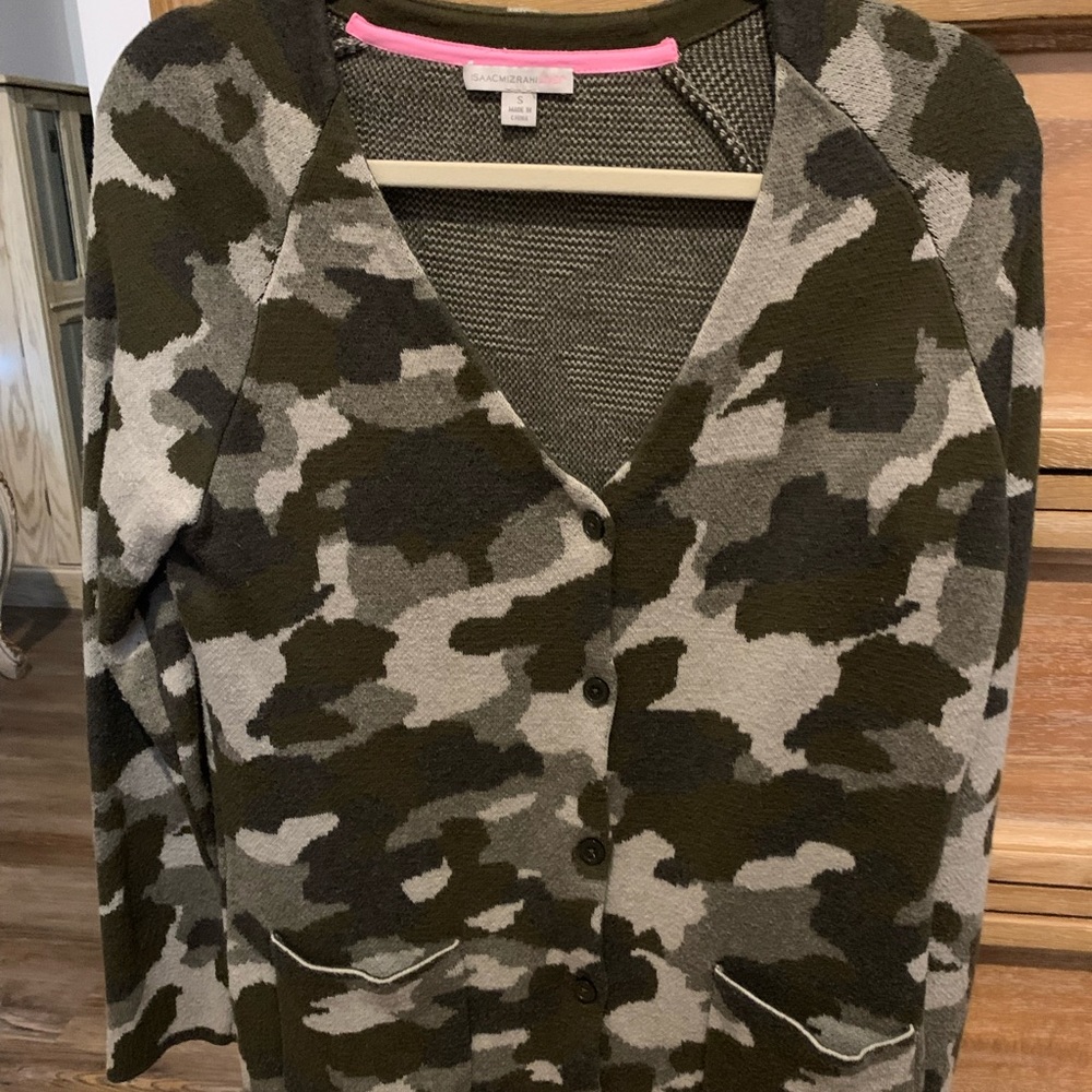 Isaac Mizrahi Camouflage Green Open Cardigan Sweater size Small